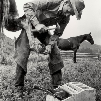Bob Hilkey Shoeing Horse by Myron Wood