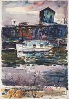 Chapin, Francis, Untitled (White Boat at Boat Yard)