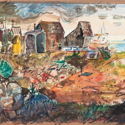 Untitled (Rocky Shoreline, Harbor Buildings) by Francis Chapin