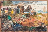 Chapin, Francis, Untitled (Rocky Shoreline, Harbor Buildings)